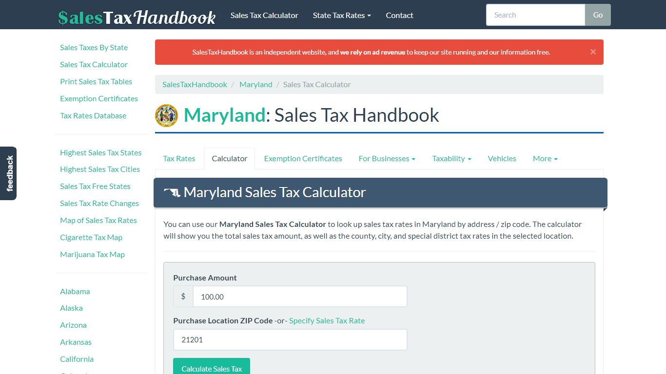 Maryland Sales Tax Calculator - SalesTaxHandbook