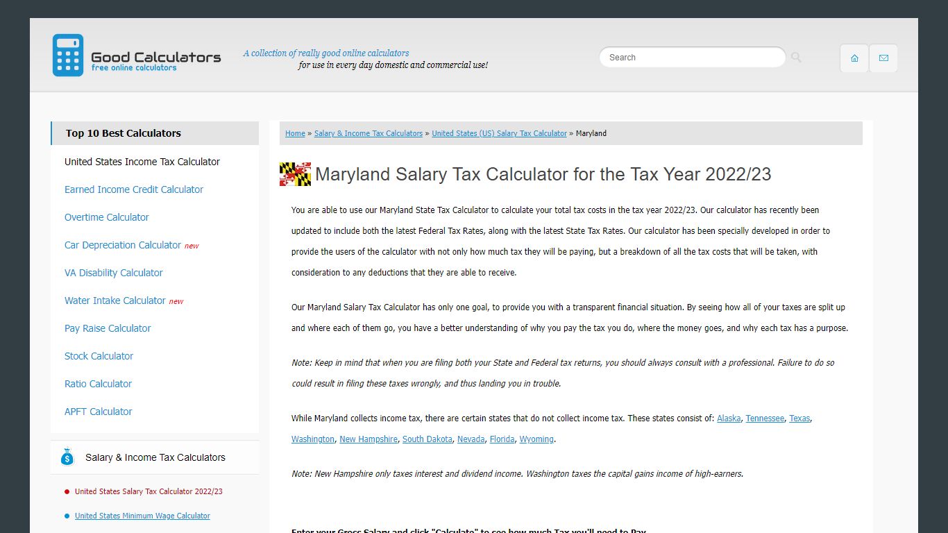 Maryland State Tax Calculator - Good Calculators